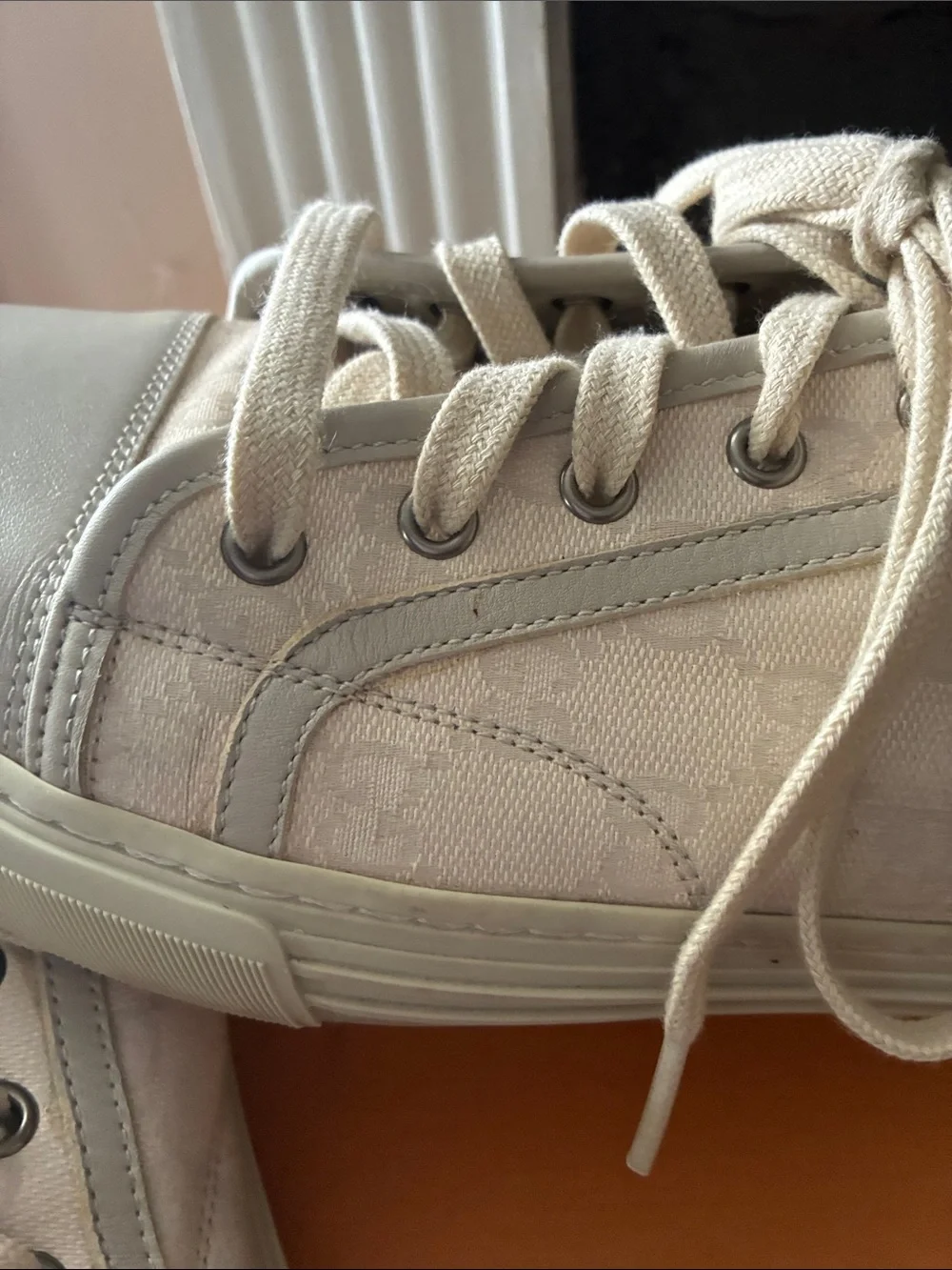 Gucci Beige Cream Canvas & Leather Sneakers